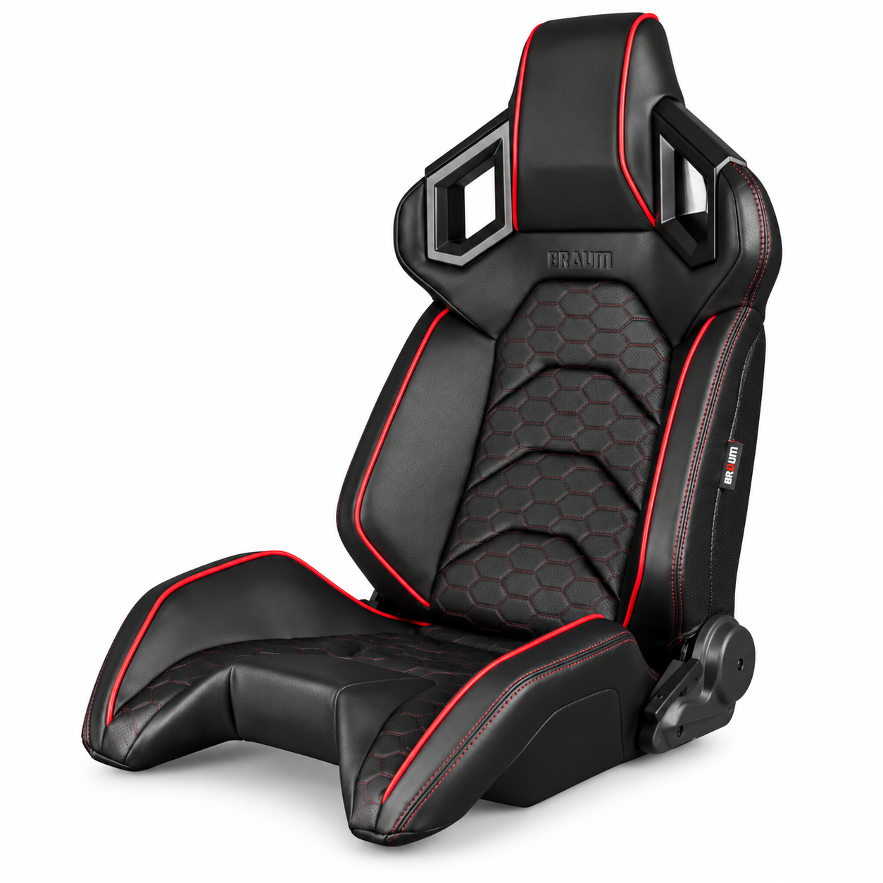 Braum Alpha-X Series Black Leatherette with Red Trim Sport Reclinable Seats